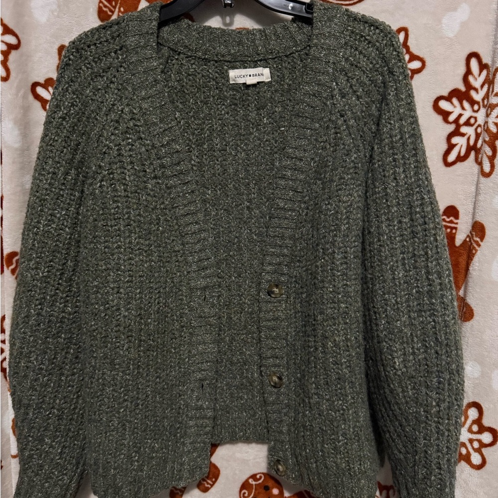 Lucky Brand Olive Knit Cardigan